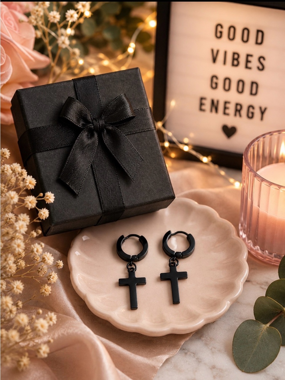 Black Cross Hoop Dangle Earrings - Women Accessories